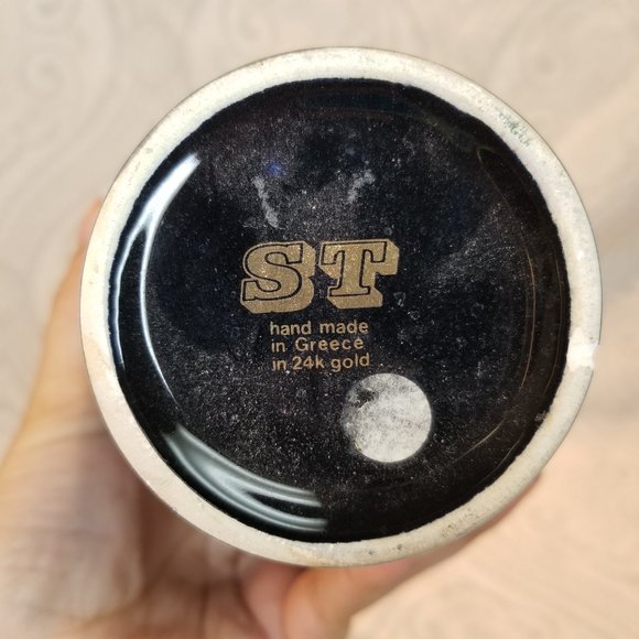 1960s I. Spyropoulos Greek Black Urn Handled Vase 24k Gold Detailing Handmade - Picture 11 of 11